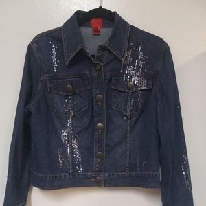 Vera Wang Denim Crop Jacket Sz Petite Large Bling